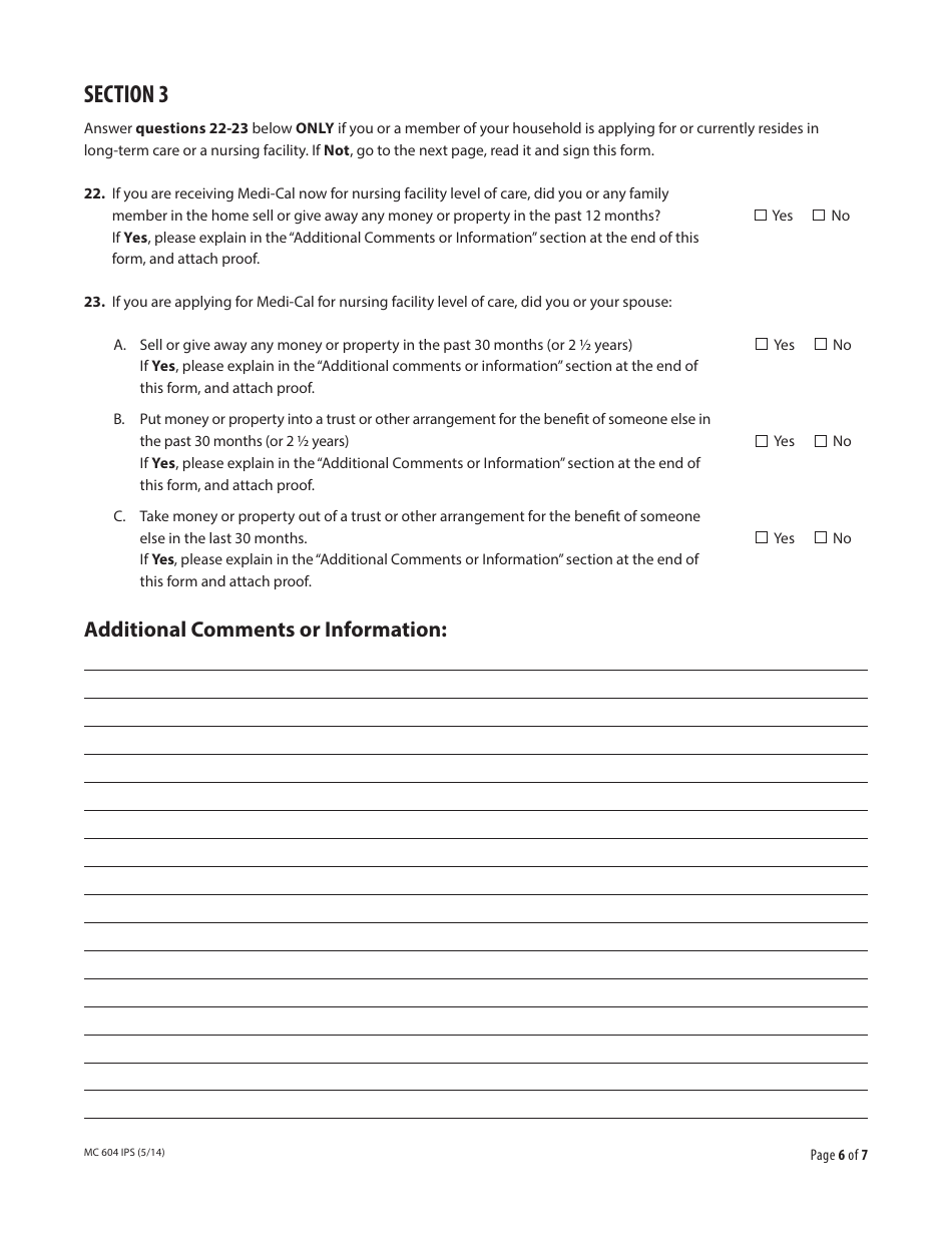 Form MC604 IPS Additional Income and Property Information Needed for Medi-Cal - California, Page 6