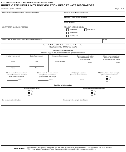 Form CEM-2063 Download Fillable PDF or Fill Online Numeric Effluent ...