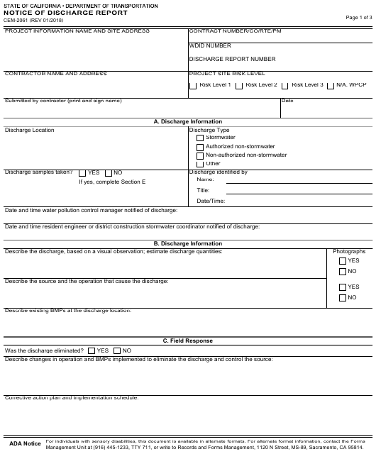 Form CEM-2061 Download Fillable PDF or Fill Online Notice of Discharge ...