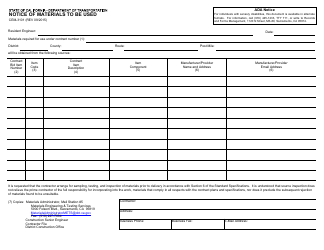 Document preview: Form CEM-3101 Notice of Materials to Be Used - California