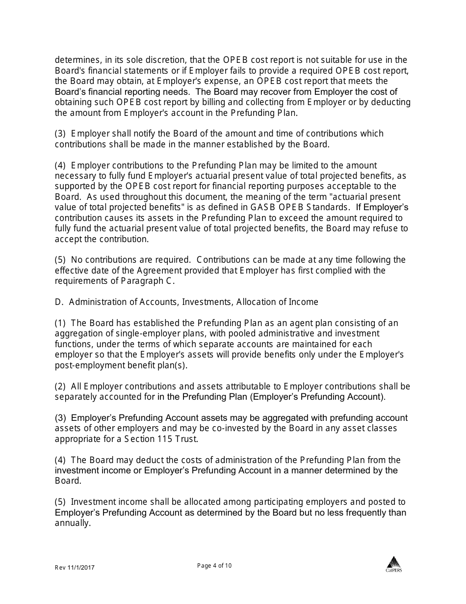 Agreement and Election to Prefund Other Post Employment Benefits Through Calpers - California, Page 4