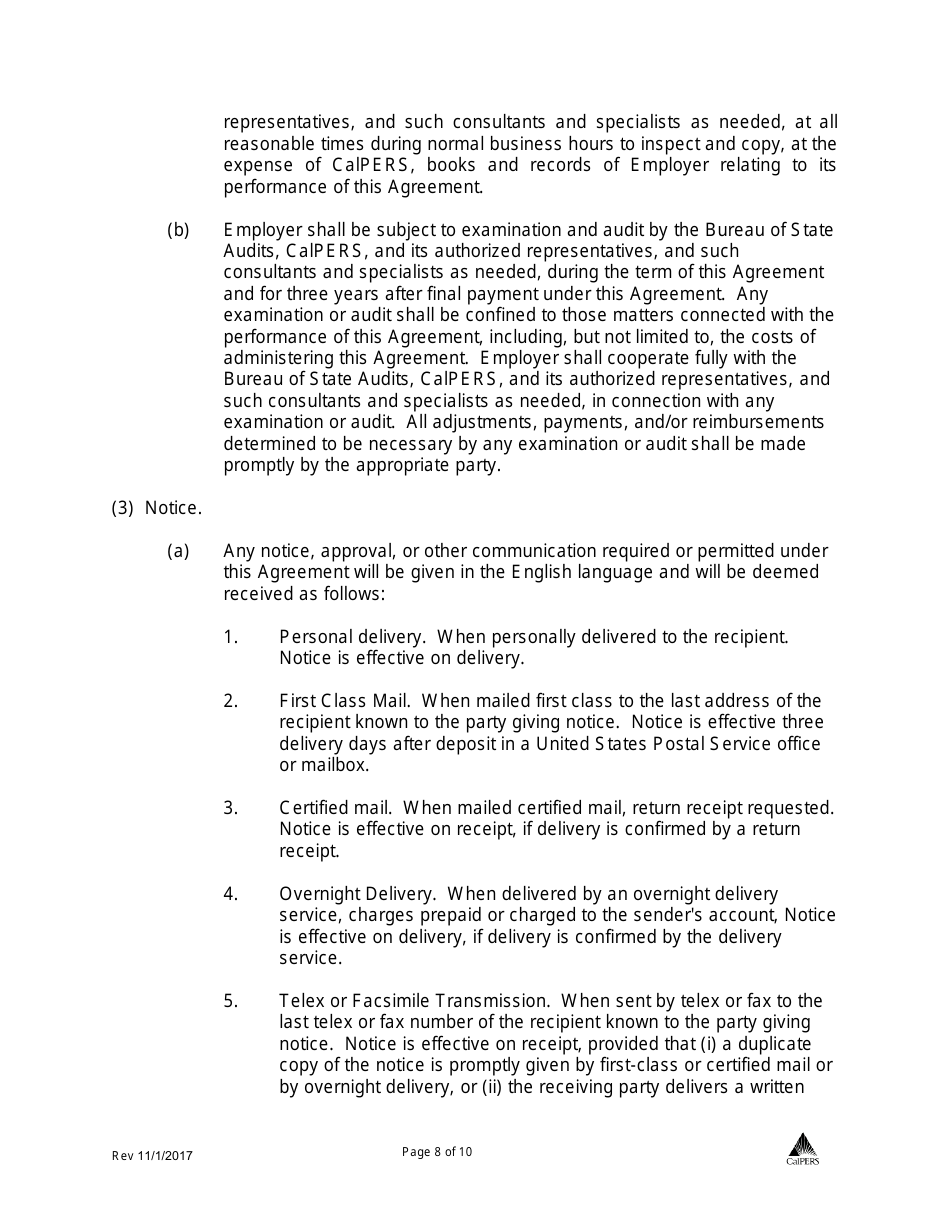 Agreement and Election to Prefund Other Post Employment Benefits Through Calpers - California, Page 8
