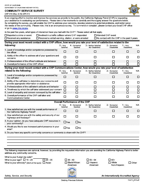 Form CHP414 Community Service Survey - California