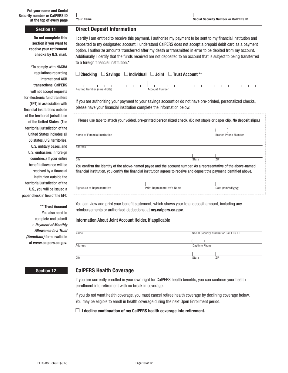 Form PERS-BSD-369-D Disability Retirement Election Application - California, Page 10