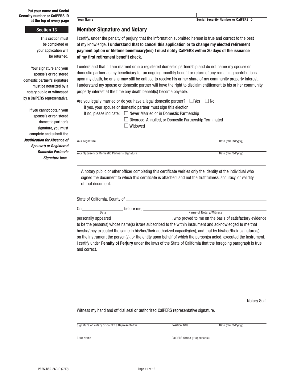 Form PERS-BSD-369-D Disability Retirement Election Application - California, Page 11