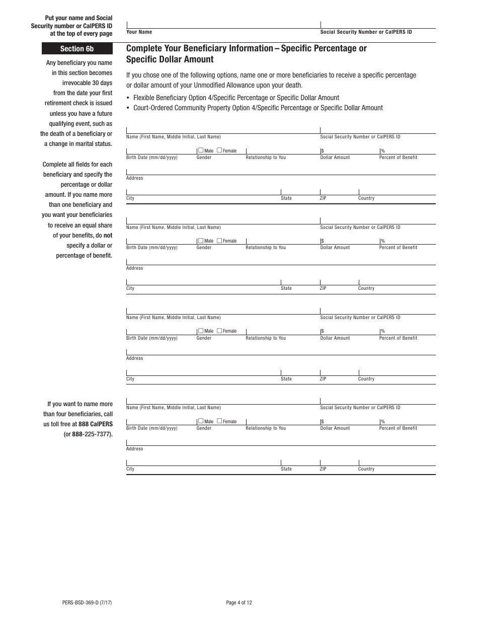 Form PERS-BSD-369-D Disability Retirement Election Application - California, Page 4