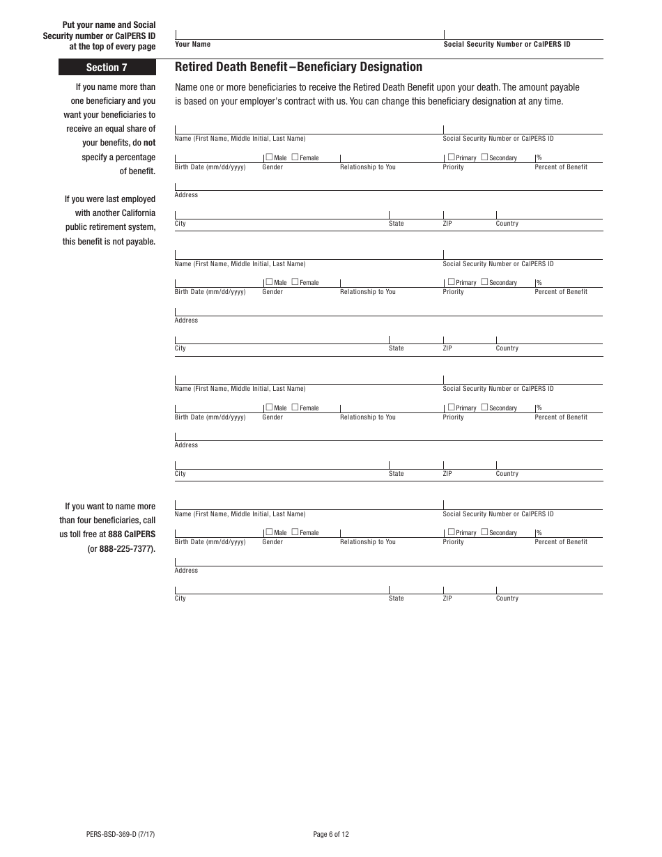 Form PERS-BSD-369-D Disability Retirement Election Application - California, Page 6