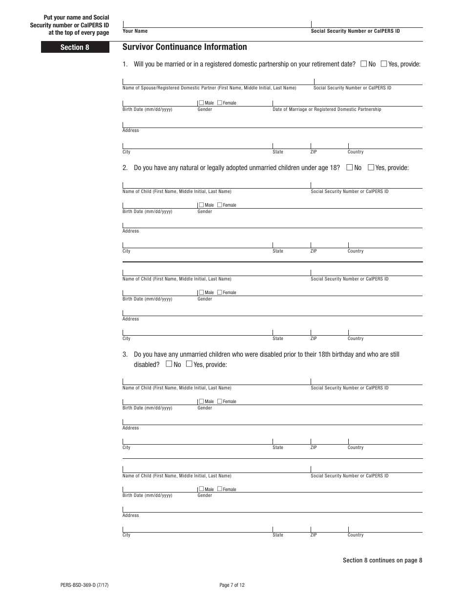 Form PERS-BSD-369-D Disability Retirement Election Application - California, Page 7