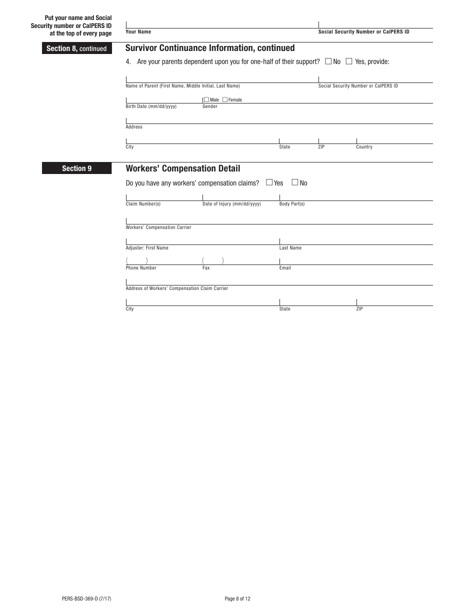 Form PERS-BSD-369-D Disability Retirement Election Application - California, Page 8