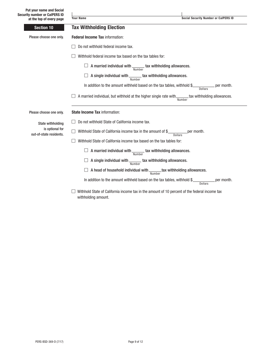 Form PERS-BSD-369-D Disability Retirement Election Application - California, Page 9