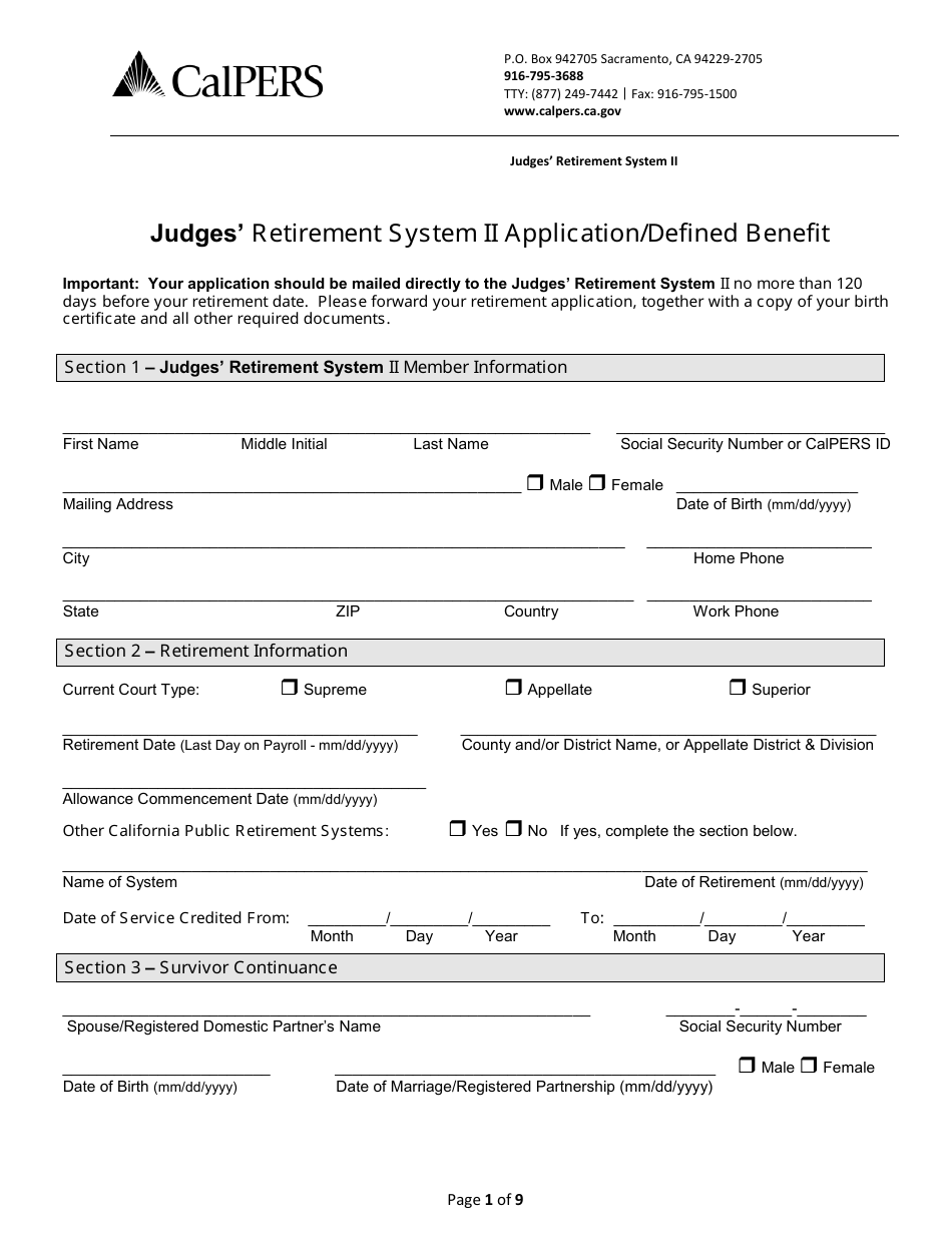 Judges Retirement System II Application / Defined Benefit - California, Page 1
