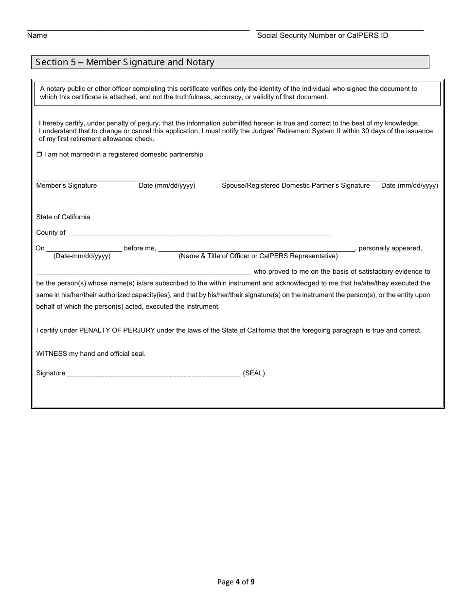 Judges Retirement System II Application / Defined Benefit - California, Page 4