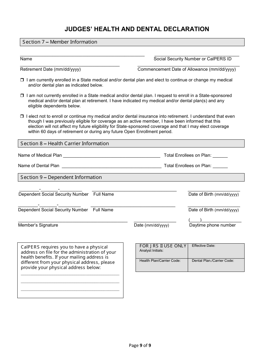 Judges Retirement System II Application / Defined Benefit - California, Page 9