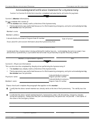 &quot;Acknowledgment/Certification Statement for a Hysterectomy - Colorado Medical Assistance Program&quot; - Colorado