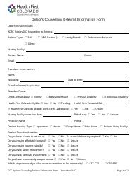 &quot;Options Counseling Referral Information Form&quot; - Colorado