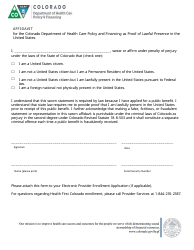 Document preview: Affidavit of Lawful Presence - Colorado