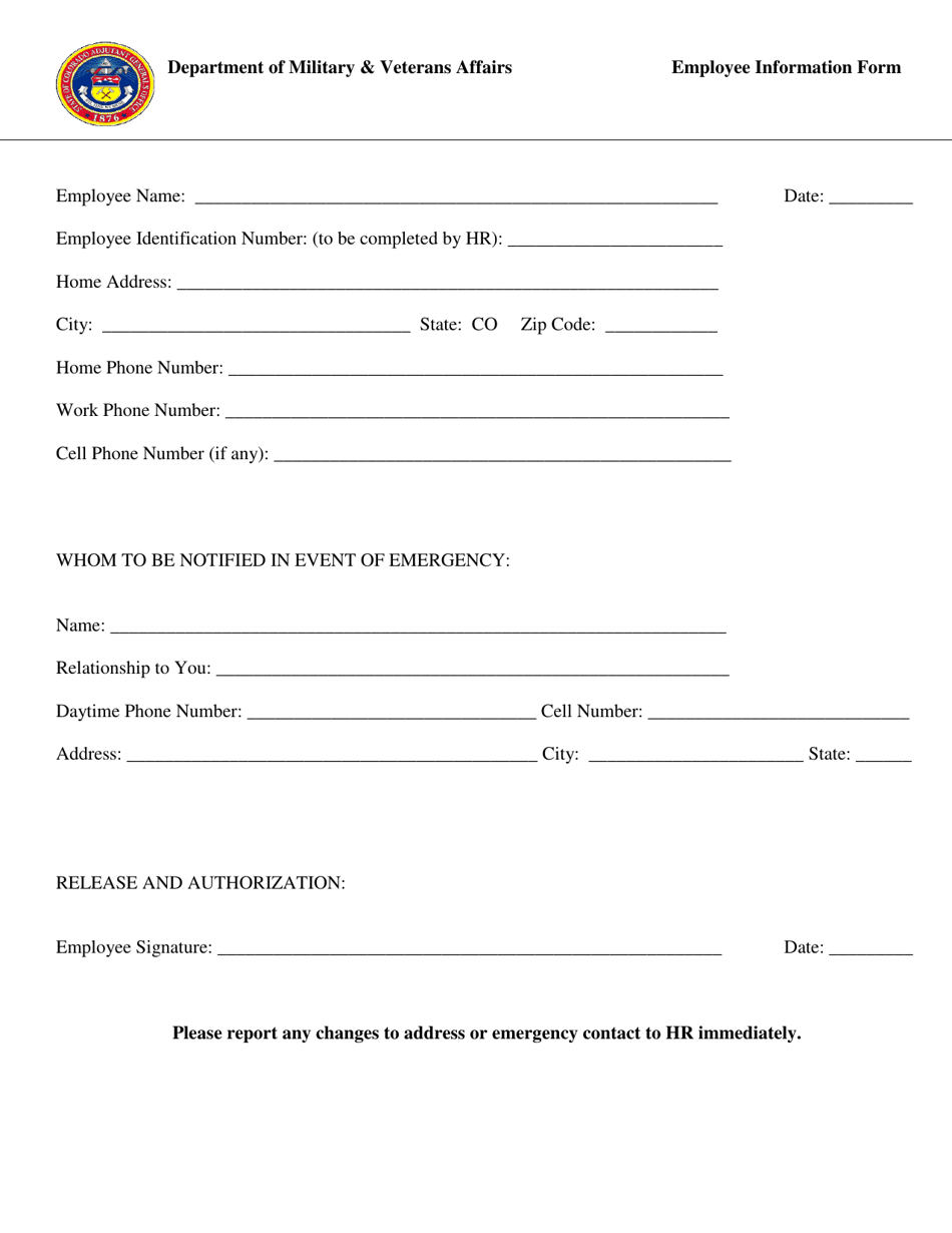 Employee Information Form - Colorado, Page 1