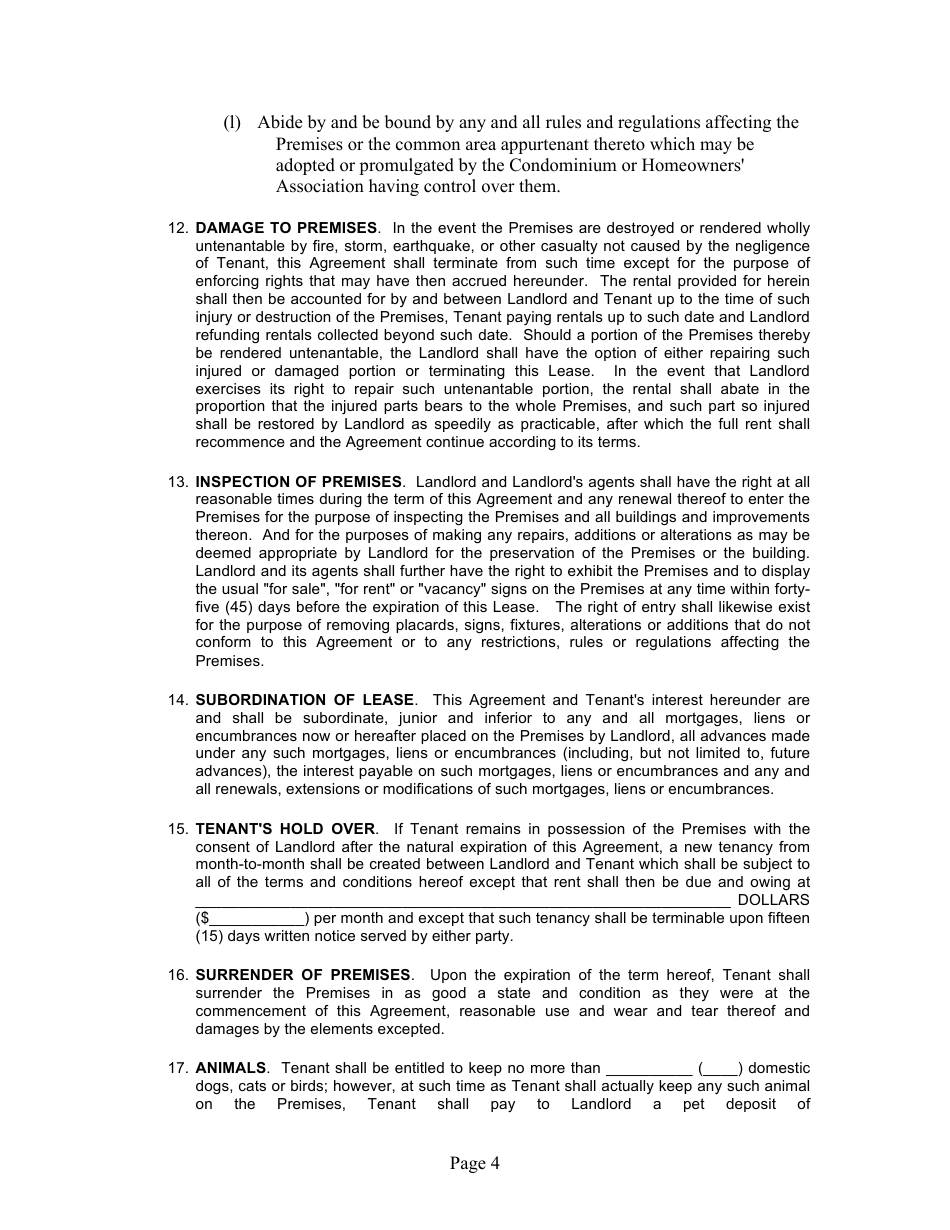 Month-To-Month Rental Agreement Template - New Hampshire, Page 4