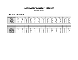 &quot;American Football Jersey Size Chart&quot;