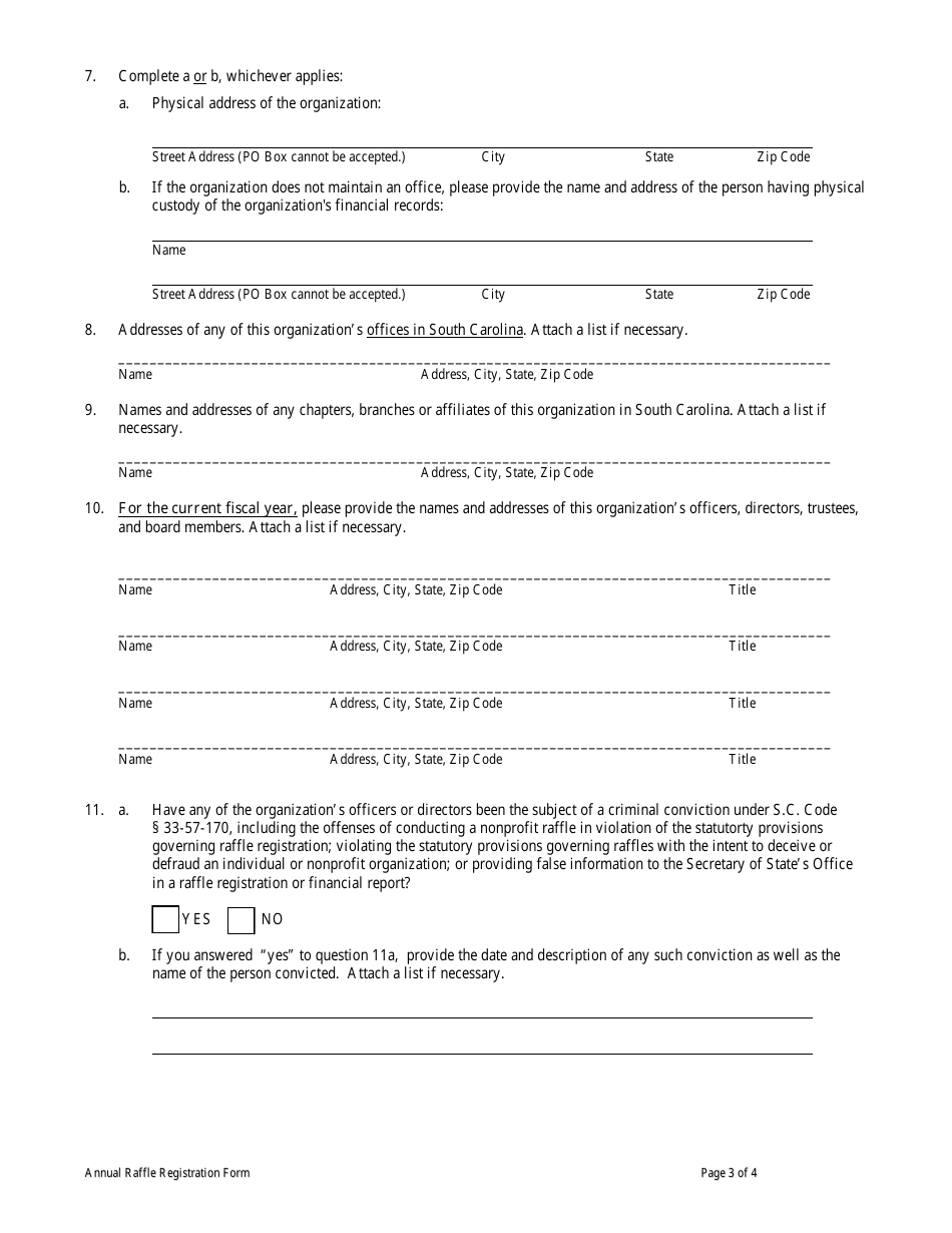 South Carolina Annual Raffle Registration Form - Fill Out, Sign Online ...