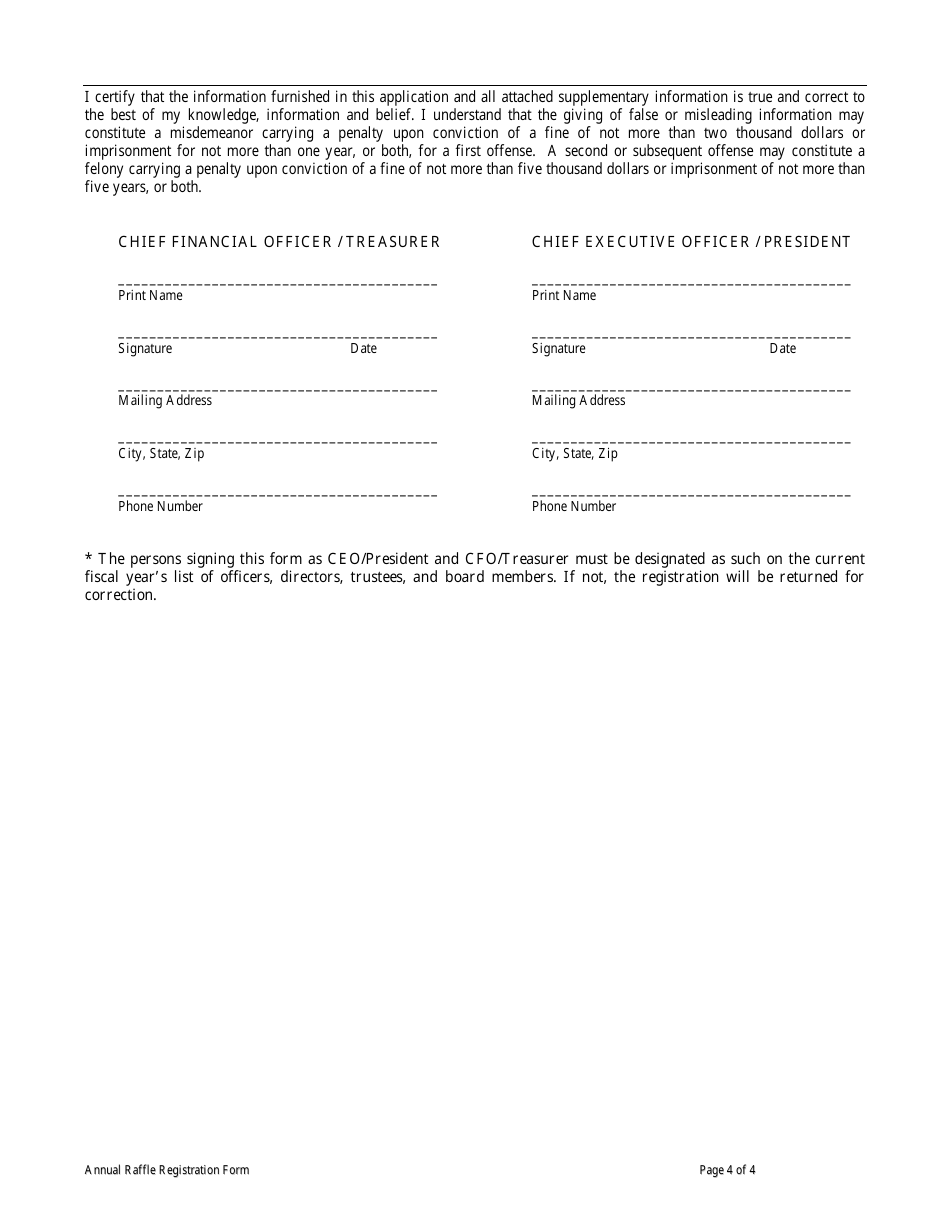 Annual Raffle Registration Form - South Carolina, Page 4