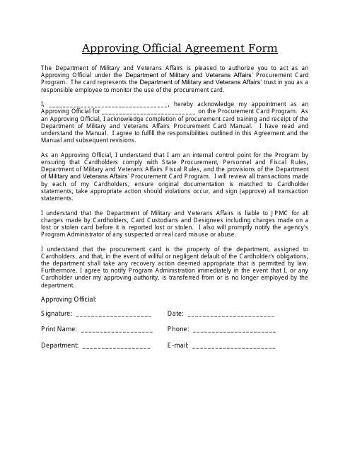 Approving Official Agreement Form - Colorado Download Pdf