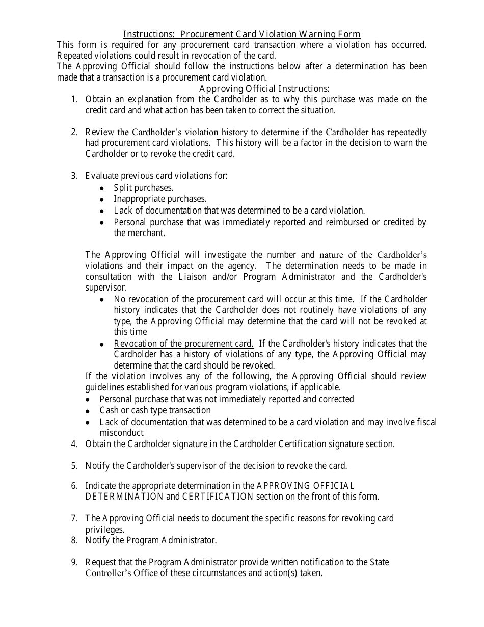 Procurement Card Violation Warning Form - Colorado, Page 3