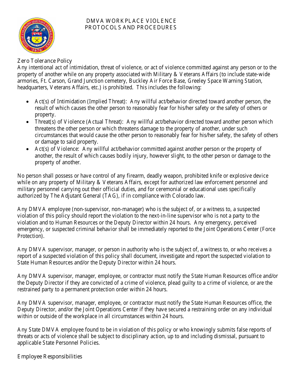 Violence in the Workplace Check List - Colorado, Page 5