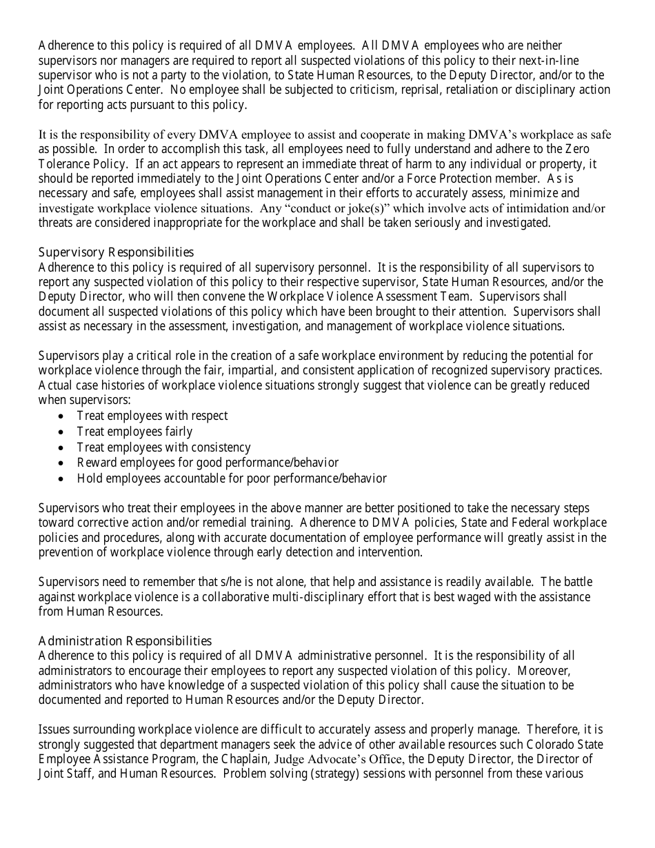 Violence in the Workplace Check List - Colorado, Page 6