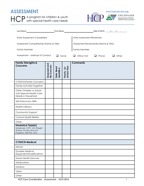 Hcp Assessment Form - Colorado