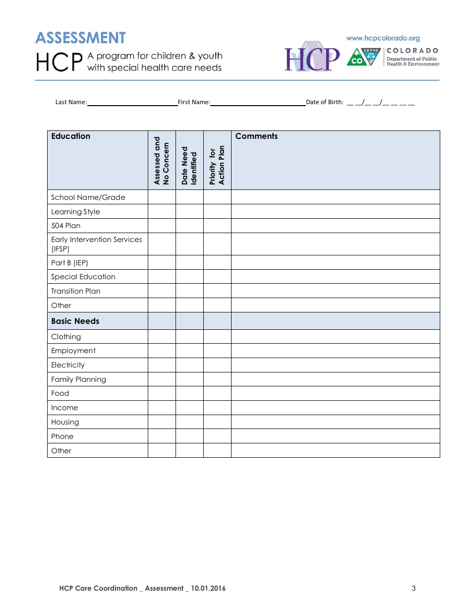 Colorado Hcp Assessment Form - Fill Out, Sign Online and Download PDF ...