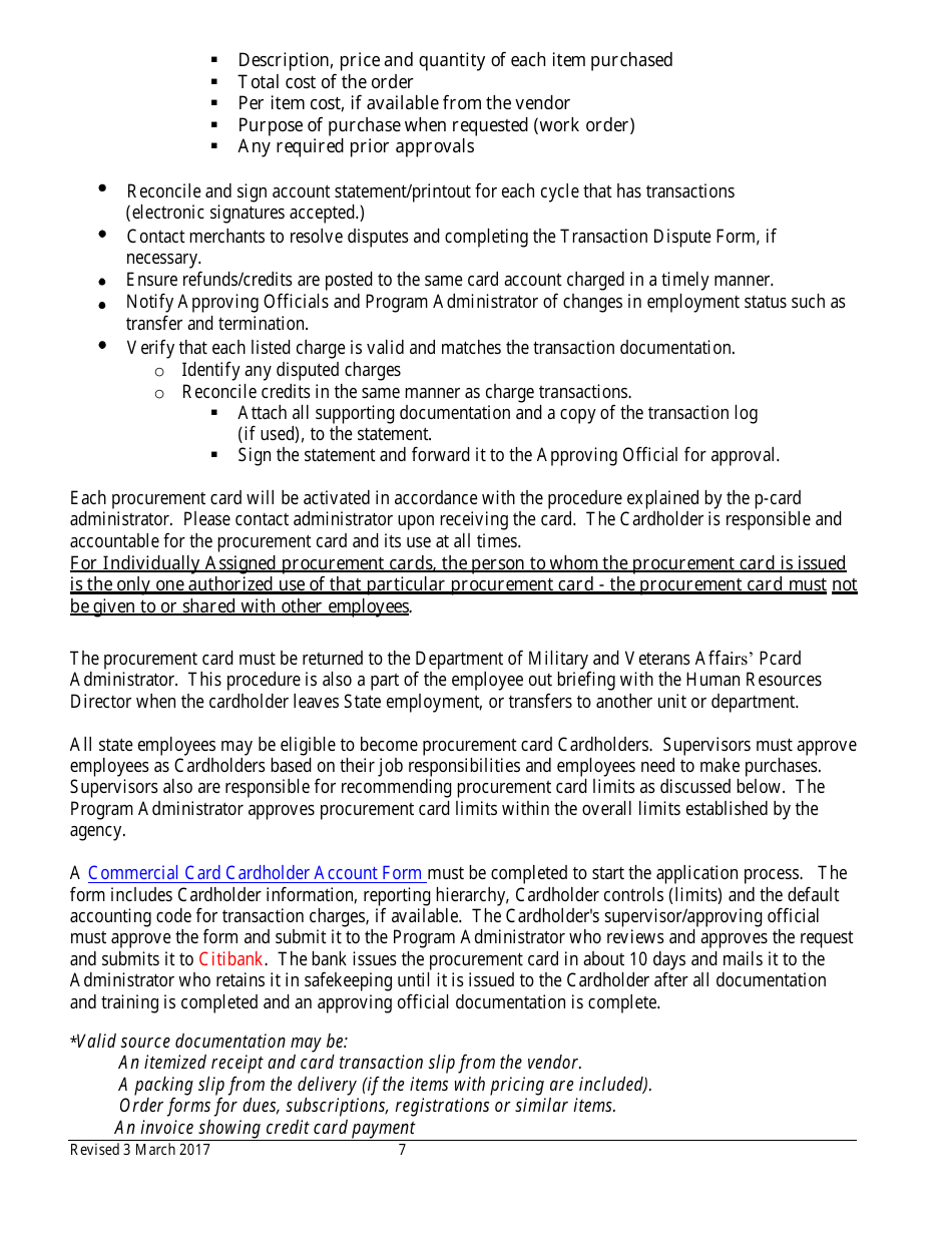 Procurement Card Department Manual - Colorado, Page 7