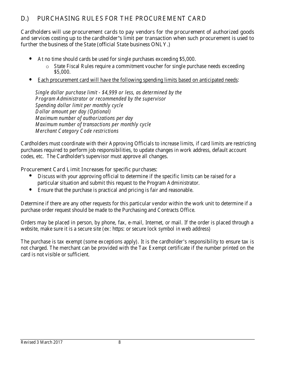 Procurement Card Department Manual - Colorado, Page 8