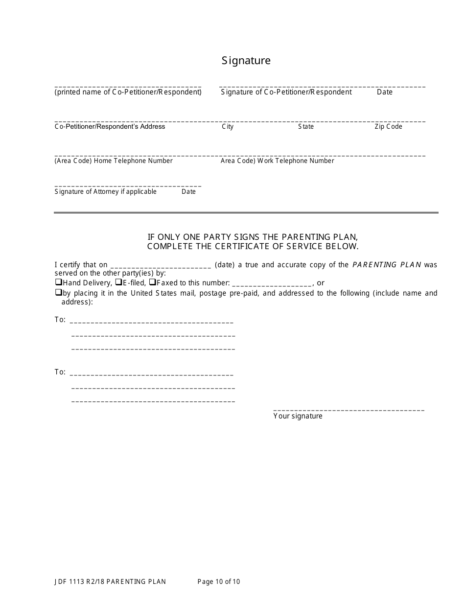 Form JDF1113 Parenting Plan - Colorado, Page 10