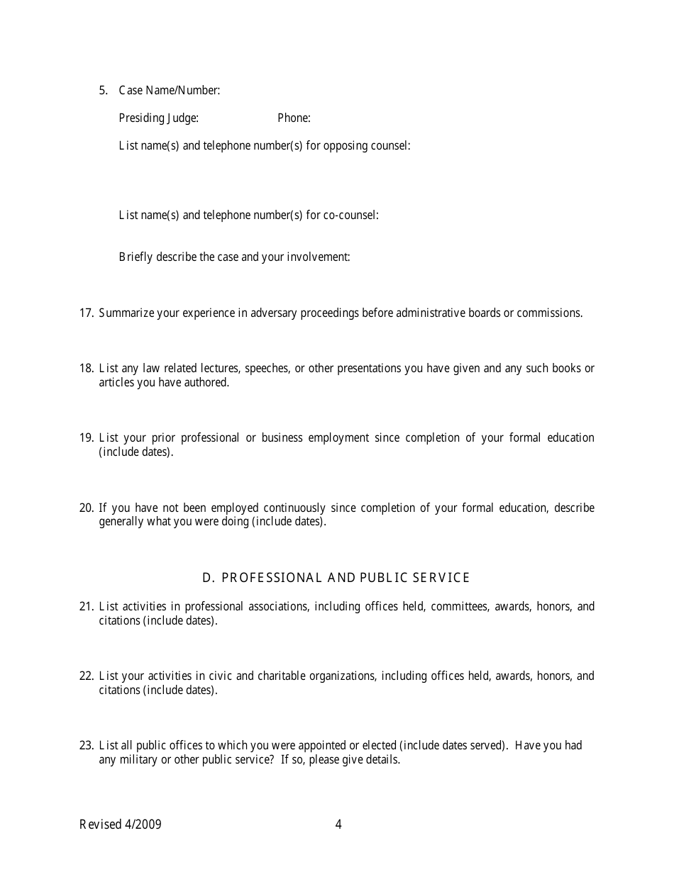 Application for Colorado State Court Judgeship - Judicial Nominating Commission - Colorado, Page 4