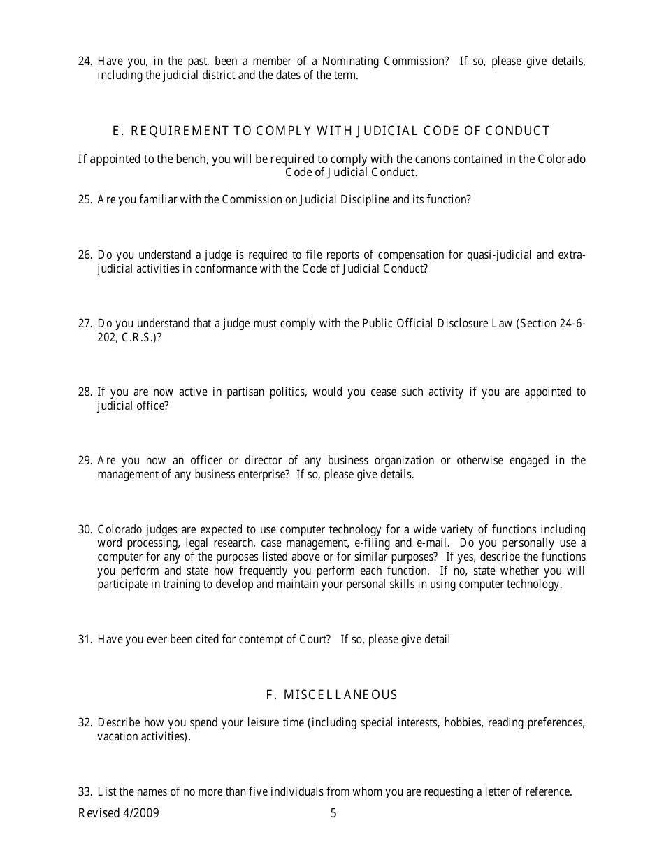 Application for Colorado State Court Judgeship - Judicial Nominating Commission - Colorado, Page 5