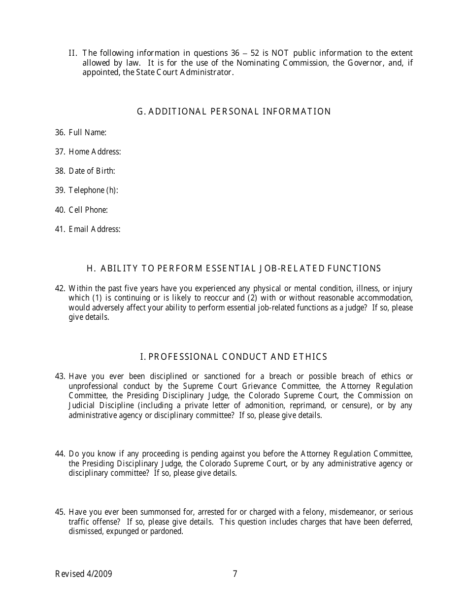 Application for Colorado State Court Judgeship - Judicial Nominating Commission - Colorado, Page 7