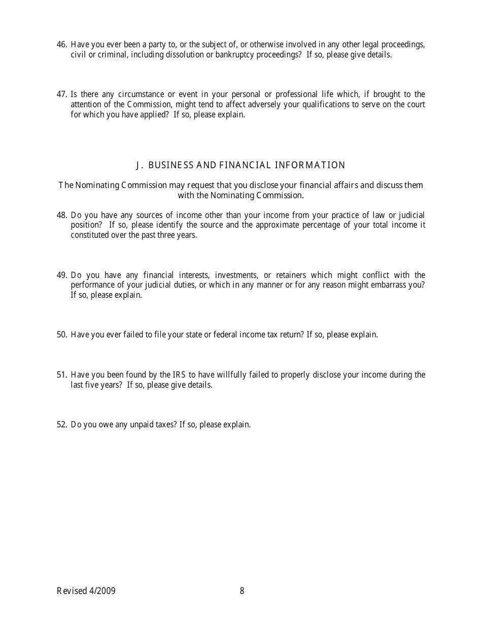 Application for Colorado State Court Judgeship - Judicial Nominating Commission - Colorado, Page 8