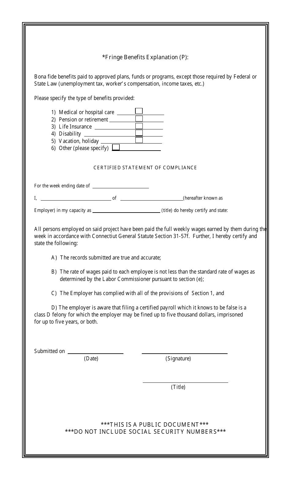 Payroll Certification for Covered Service Worker Contracts - Connecticut, Page 2