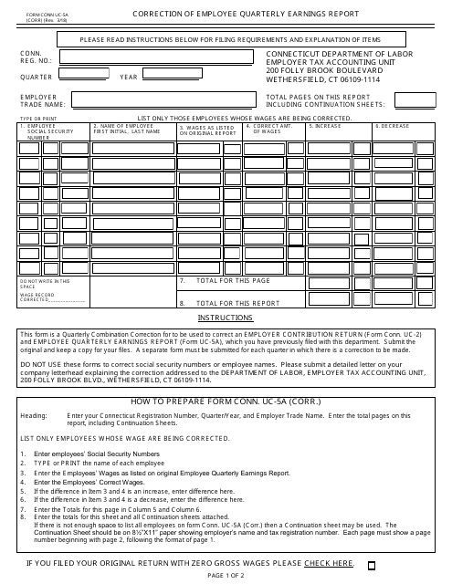 Form CONN.UC-5A  Printable Pdf