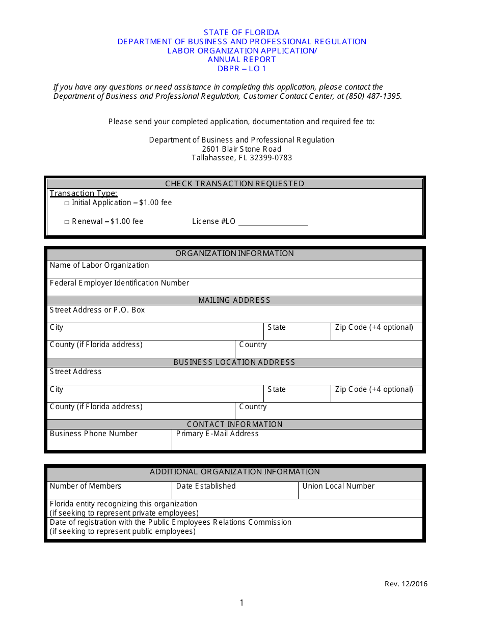 Form DBPRLO1 Fill Out, Sign Online and Download Printable PDF