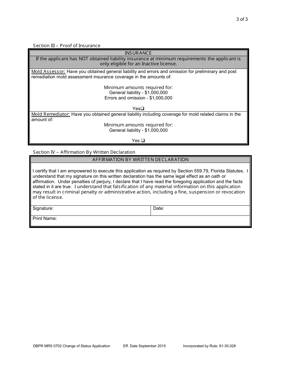 Change of Status Application - Florida, Page 3