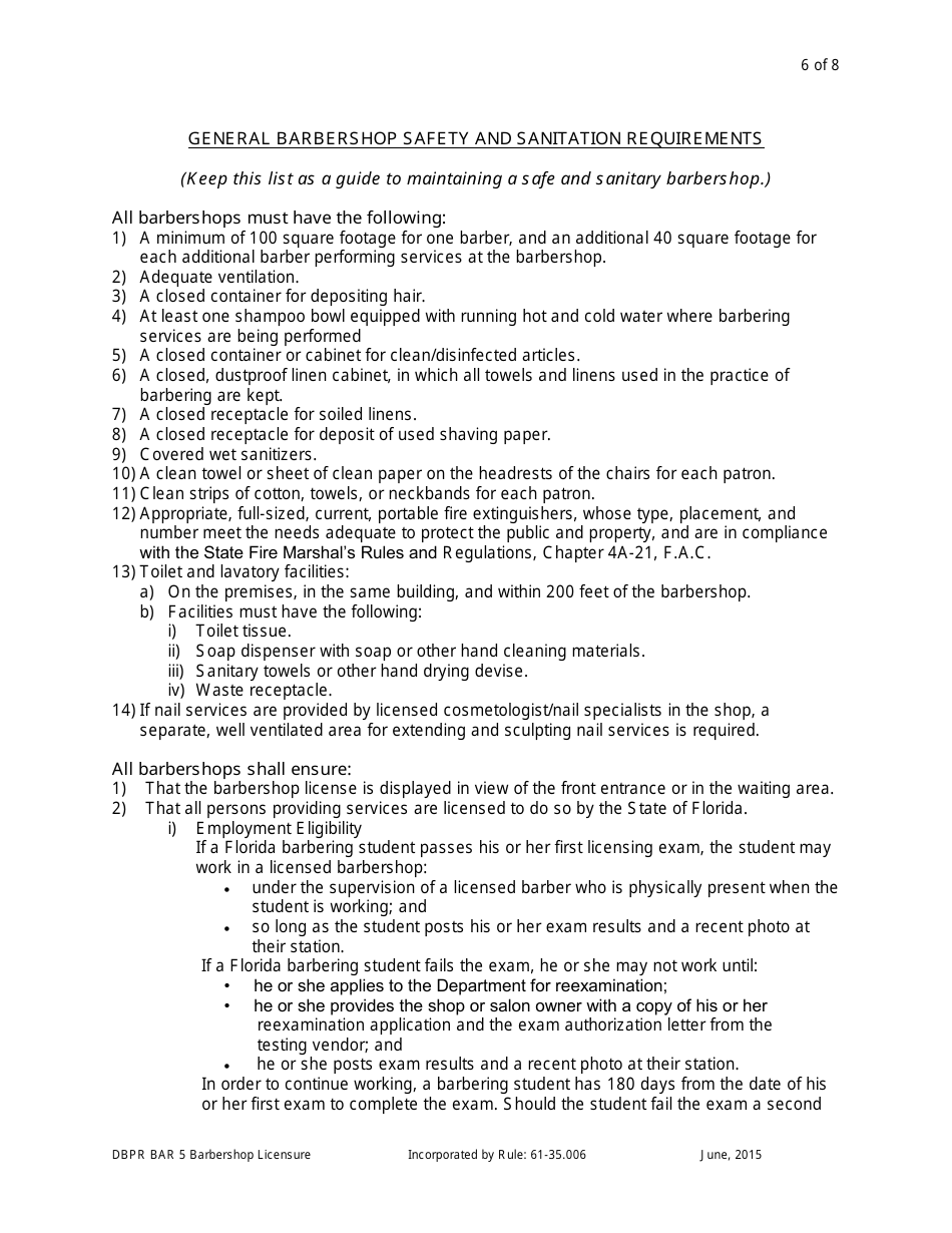 Application for Barbershop Licensure - Florida, Page 6