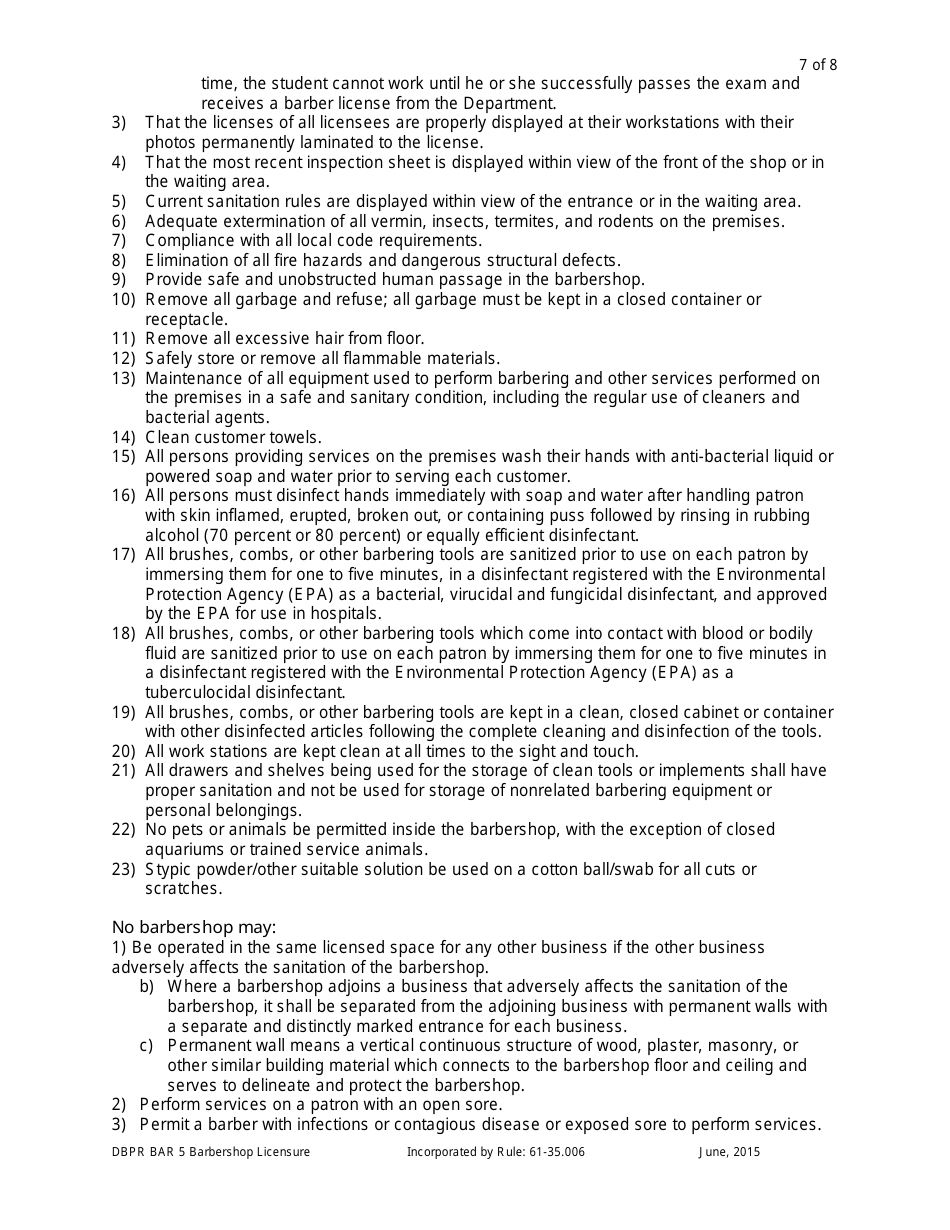 Application for Barbershop Licensure - Florida, Page 7
