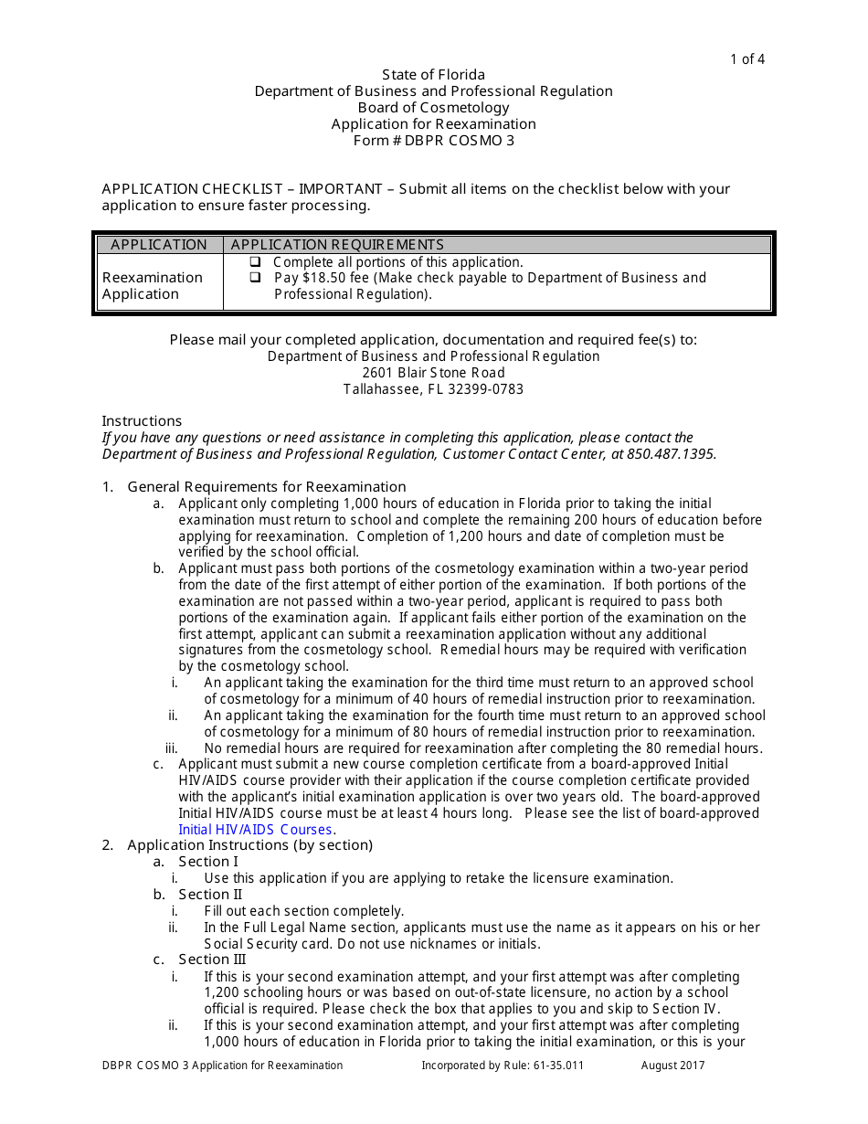 Application for Reexamination - Florida, Page 1