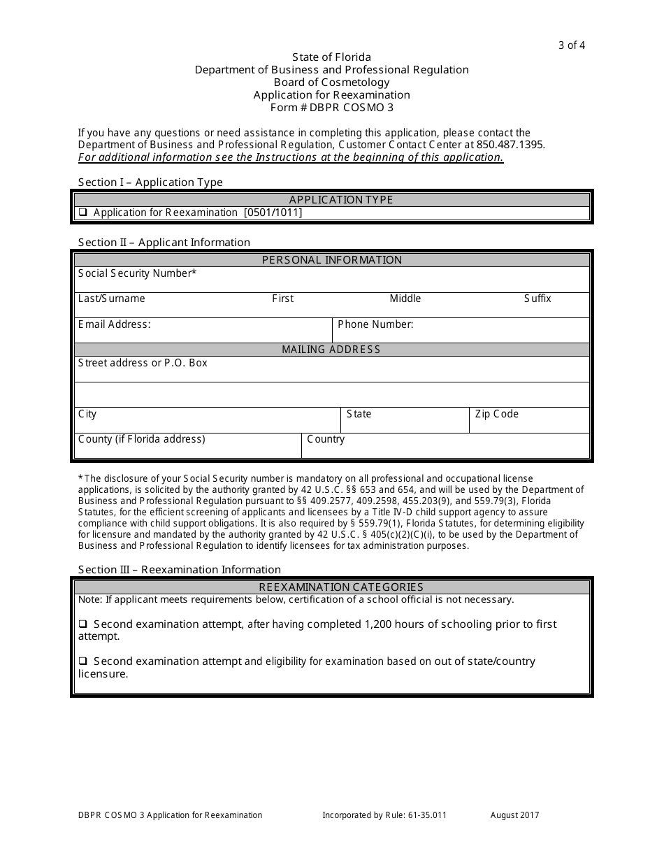 Application for Reexamination - Florida, Page 3