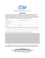 Document preview: Americans With Disabilities Act (Ada) Complaint Form - Florida