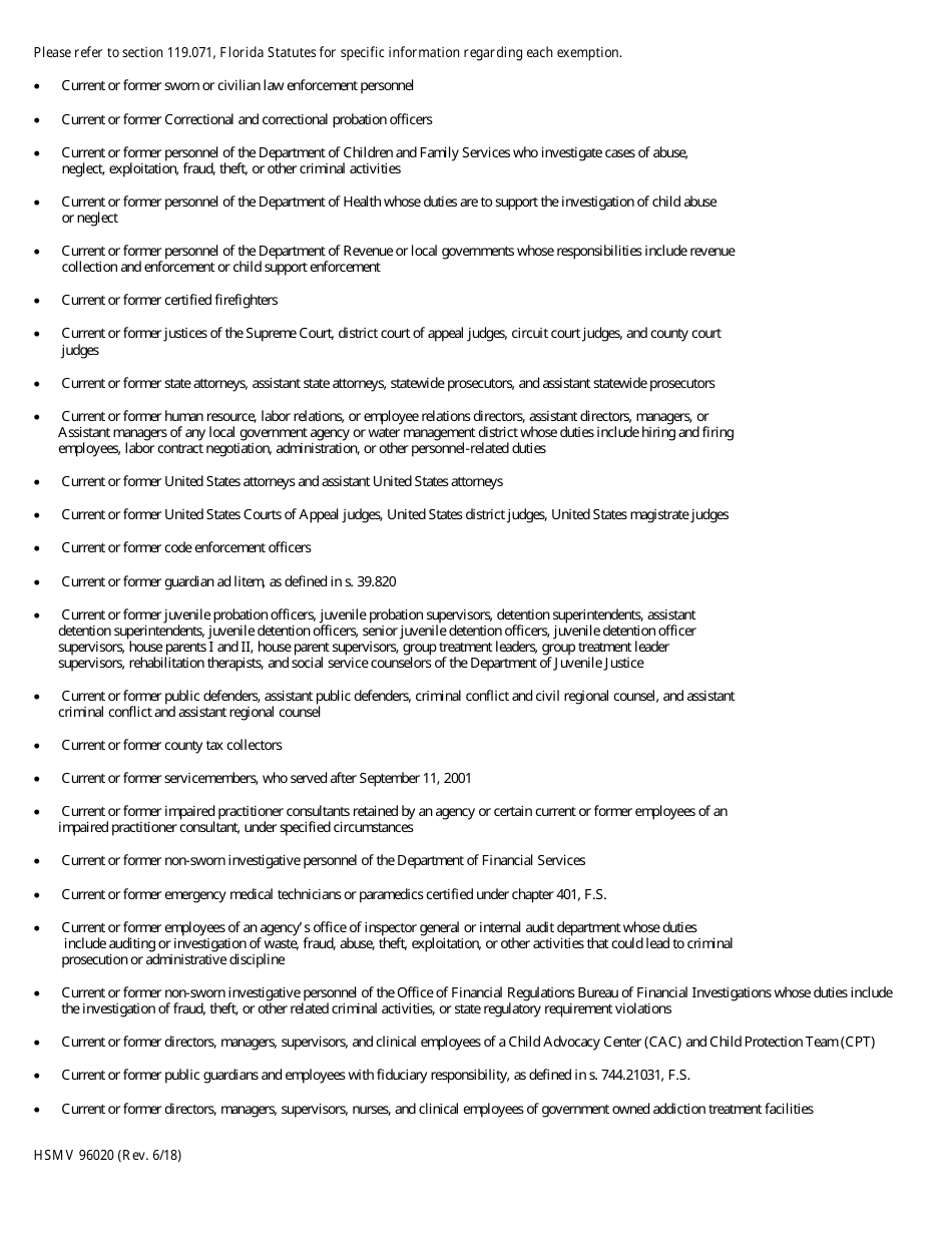 Form HSMV96020 Request to Withhold Personal Information - Florida, Page 2