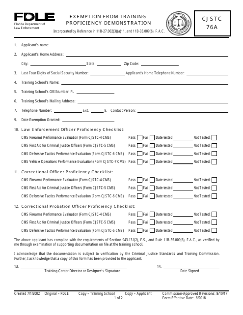 Form CJSTC76A  Printable Pdf