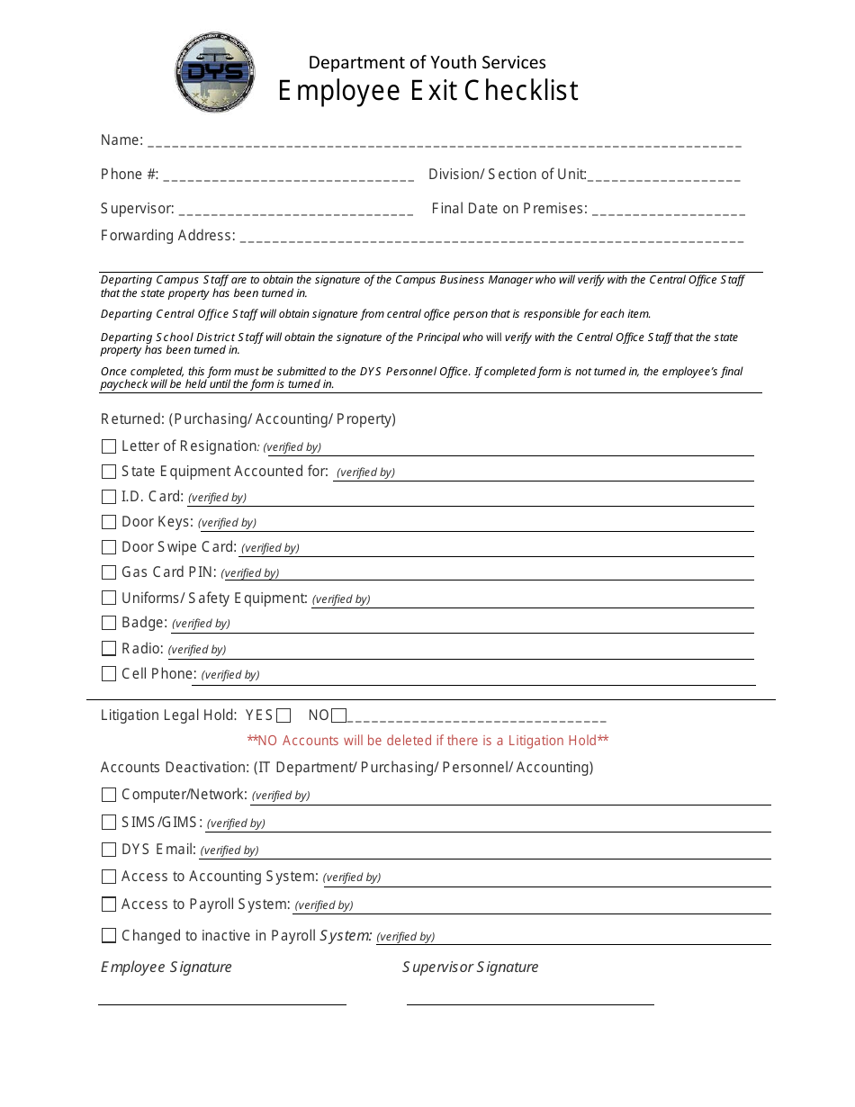 Alabama Employee Exit Checklist Form Download Printable PDF
